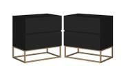kit 2 Mesa de Cabeceira Para Quarto Com 2 Gavetas Eros 45cm Estilo Industrial Base De Ferro Dourado