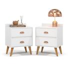 Kit 2 Mesa de Cabeceira Quarto Mesinha Apoio Lateral Cama Box Casal Estilo Decoração Retrô Madero 2 Gavetas Branco