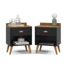 Kit 2 Mesa de Cabeceira Quarto Mesinha Apoio Lateral Cama Box Casal Estilo Decoração Retrô Pérola 1 Gaveta