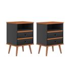 Kit 2 Mesa de cabeceira retro 2 gavetas -Alamo- CM