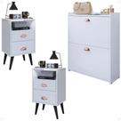 Kit 2 Mesas Cabeceira Classic Nicho Organizador Sapateira Gavetas Basculante Porta 12 Pares Calçados Closet Branco - Lojas RPM