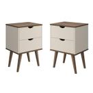 Kit 2 Mesas Cabeceira Madri Gavetas Organizadoras Corrediças Metálica Pés Palito Mesinha Lateral Cama Decoração Quarto Luxo
