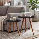 Kit 2 Mesas de Apoio Rubi com Tampo Redondo e Pés Palito para Sala e Sofá com Decoração - Preto
