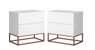 Kit 2 Mesas De Cabeceira 45 cm Eros 2 Gavetas Com Corrediças Telescopicas E Pés De Ferro Cobre
