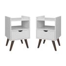 Kit 2 Mesas De Cabeceira Alice com 1 Gaveta Nicho Pés Palito Anti Umidade Decoração Quarto Branco Kit 2 Mesas De Cabeceira Alice com 1 Gaveta Nicho Pés Palito Anti Umidade Decoração Quarto Branco
