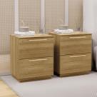 Kit 2 Mesas de Cabeceira Espaçosa Moderna 50cm 2 Gavetas Criado Quarto Lateral Cama Funcional Luxo Premium Cor: Nature