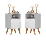 Kit 2 Mesas de Cabeceira Estilo Retrô com Pés Palito Design Pop Sofisticado Branco