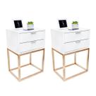 Kit 2 Mesas de Cabeceira Industrial 40cm Branco 2 Gavetas Base Metal Dourado Lado Cama