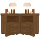 Kit 2 Mesas De Cabeceira Pés Madeira 2 Gavs Tóquio 100% Mdf Legno