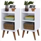 Kit 2 Mesas de Cabeceira Pés Palito estilo retrô Maysa Com porta celular cor Branco - Comprar Móveis em Casa