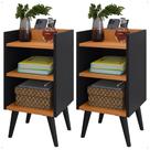 Kit 2 Mesas de Cabeceira Pés Palito estilo retrô Maysa Com porta celular cor Preto / Nature - Comprar Móveis em Casa