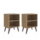 Kit 2 Mesas de Cabeceira Retrô com Prateleira Marrom Oak Kit 2 Mesas de Cabeceira Retrô com Prateleira Marrom Oak