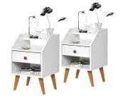 KIT 2 Mesas De Cabeceiras 1 Gaveta Nicho Prateleiras Mini Cômoda Criado Dakota