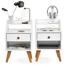 KIT 2 Mesas De Cabeceiras 1 Gaveta Nicho Prateleiras Mini Cômoda Criado Dakota