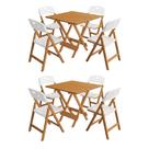 Kit 2 Mesas Dobráveis Elegance 70x70 8 Ripas 4 Cadeiras Natural Assento Polipropileno - Branco