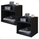 Kit 2 Mesinhas Decorativas Quarto Mesa de Cabeceira Madri Suspensa Divisória Organizadora Nicho - Preto - RPM Móveis