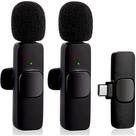 Kit 2 Microfone de Lapela Sem Fio Wireless Um Receptor Profissional Alcance 20 Metros USB C