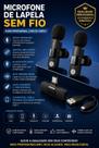 Kit 2 Microfones de Lapela Recarregaveis Sem Fio USBC Áudio Profissional Plug Play Kit 2 Microfones de Lapela Recarregaveis Sem Fio USBC Áudio Profissional Plug Play