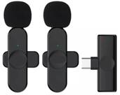 Kit 2 Microfones Lapela Sem Fio Tipo C Profissional Android Preto