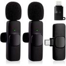 Kit 2 Microfones Sem Fio P/ Celular Tipo-C Redução Ruído Plug Play P/ Live Entrevistas Vídeo Gravação