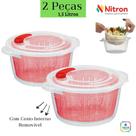 KIT 2 Mini Caçarola para microondas Freezer Cozimento a Vapor Com Cesto Interno 1,5 Litros Nitron