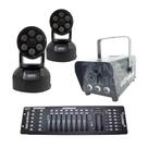 Kit 2 mini moving wash + máquina de fumaça + mesa dmx 512
