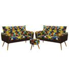 Kit 2 Namoradeiras Beta com Puff Solar F-015 Sued Estampado Colorido com Veludo Aradecor