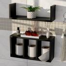 Kit 2 Nichos Suspenso Banheiro Lavabo Porta Papel Higiênico Preto MDF