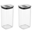 Kit 2 Organizador de Cozinha 1,5L Vedação Hermética Quadrado Empilhável para Arroz Feijão Cereais Secos Farinha Açúcar Massas Grãos Alimentos Armário