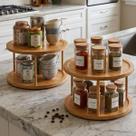 Kit 2 Organizador Giratório de Bambu 2 Andares 360 Porta Temperos Cozinha Lazy Susan Multiuso para Bancada Condimentos Cosméticos Banheiro Bandeja