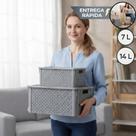 Kit 2 Organizador Rattan 7L 14L Cinza Giotto Caixa Multiuso Kit 2 Organizador Rattan 7L 14L Cinza Giotto Caixa Multiuso