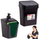 Kit 2 Organizadores Pia Cozinha Lixeira 2,8L Dispenser Preto