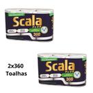 Kit 2 pack papel toalha scala plus 3 rolos 120 folhas cada alta absorção e uso diário