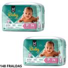 Kit 2 pacotes fralda descartável infantil baby members mark p 74 unidades conforto e proteção diária