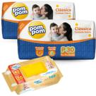 Kit 2 Pacotes Fraldas Pompom Classica P M G XG e 140un Toalhas Umedecidas Lenço Umedecido Upa Bebê