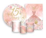 Kit 2 Painéis De Festa + Trio De Capas Cilindro - 15 Anos Flores E Borboletas 091