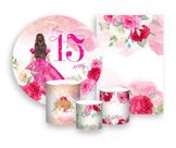 Kit 2 Painéis De Festa + Trio De Capas Cilindro - 15 Anos Princesa Pink 051