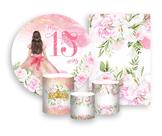 Kit 2 Painéis De Festa + Trio De Capas Cilindro - 15 Anos Princesa Rosa 052