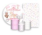 Kit 2 Painéis De Festa + Trio De Capas Cilindro - Animais Do Circo Rosa Infantil 002