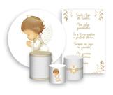 Kit 2 Painéis De Festa + Trio De Capas Cilindro - Anjinho Castanho Batizado 005
