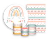 Kit 2 Painéis De Festa + Trio De Capas Cilindro -Arco-Íris Boho Rosado 002