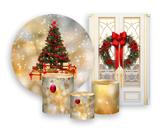 Kit 2 Painéis De Festa + Trio De Capas Cilindro - Árvore de Natal Tons Dourados 010