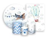 Kit 2 Painéis De Festa + Trio De Capas Cilindro - Aviador Aquarela Aviãozinho 001