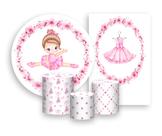 Kit 2 Painéis De Festa + Trio De Capas Cilindro - Bailarina Tutu Rosa Floral 002