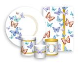 Kit 2 Painéis De Festa + Trio De Capas Cilindro - Borboleta Circulo Efeito Glitter Dourado 006