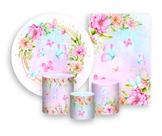 Kit 2 Painéis De Festa + Trio De Capas Cilindro - Borboletas Aquarela Floral 008 Kit 2 Painéis De Festa + Trio De Capas Cilindro - Borboletas Aquarela Floral 008