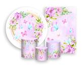 Kit 2 Painéis De Festa + Trio De Capas Cilindro - Borboletas Aquarela Floral Lilás 007 Kit 2 Painéis De Festa + Trio De Capas Cilindro - Borboletas Aquarela Floral Lilás 007