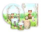 Kit 2 Painéis De Festa + Trio De Capas Cilindro - Bosque Aquarela dos Animais 006 Kit 2 Painéis De Festa + Trio De Capas Cilindro - Bosque Aquarela dos Animais 006