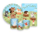 Kit 2 Painéis De Festa + Trio De Capas Cilindro - Bosque Jardim Aquarela 003