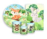 Kit 2 Painéis De Festa + Trio De Capas Cilindro - Bosque Raposinha Aquarela 004 Kit 2 Painéis De Festa + Trio De Capas Cilindro - Bosque Raposinha Aquarela 004